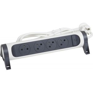 - Rotary Power Strip With Led Indicator Switch - 4 Surface Outlets With Earth - 3M Cord - White And Dark Grey - Neuf