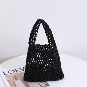 Petit sac fourre-tout en crochet (noir) pour femme, sac à main en maille tissée, sac hobo de plage, été - Neuf