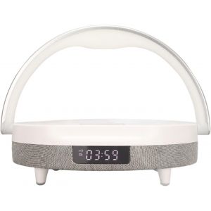 KAL-Lampe De Chevet Avec Chargeur Sans Fil, Haut-Parleur 5 En 1 Led Veilleuse Station De Sans Fil Horloge Support De Téléphone, Lampes De Table Pour Chambre Salon - Neuf