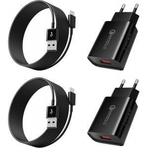Eryi-2 Pack Type-C Chargeur Rapide Pour Samsung Galaxy A54,A53,A51,A34,A14,S23,S22,S21,S20 Fe,S10e,S10,S9,S8 Plus,Z Flip4,Z Fold3,M20 5g,Huawei,Xiaomi, Super Fast Charging Secteur Avec 2m Usb C Câble - Neuf