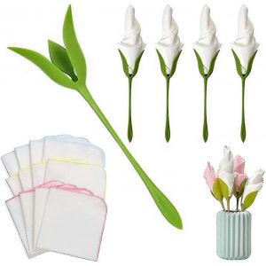 16 Pièces Créatif Rose Fleur Serviette Porte-Serviette En Papier Serviette Fleur Outil Rouleau Fleur Verte Conception Pour La Décoration De Table Famille Fête Serviette Ring,Avec 18p - Neuf
