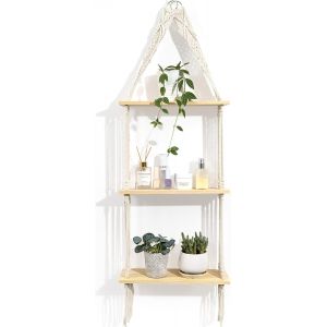 &Eacute;tag&egrave;re Murale en Bois macram&eacute; &agrave; Suspendre &Eacute;tag&egrave;re Flottante d&eacute;corative Style boh&egrave;me Tiss&eacute;e &agrave; la Main en Bois flott&eacute; Naturel &Eacute;tag&egrave;re Flottante pour Salon Chambre &agrave; Coucher - Neuf