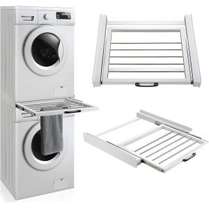 Cadre Intermédiaire Avec Fond Extensible Avec Corde À Linge En Acier Pour Machines À Laver Et Sèche-Linge Cadre Intermédiaire (Avec Sangle D'Arrimage) Blanc - Neuf