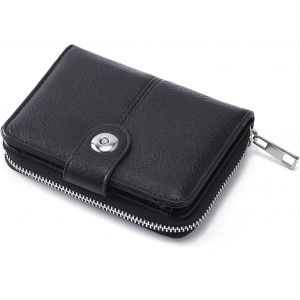 CAUC-Porte-Monnaie Femme Moyen avec Porte-Cartes et Grande Poche à Monnaie zippée, Portefeuille Femme avec Blocage RFID, Noir - Neuf