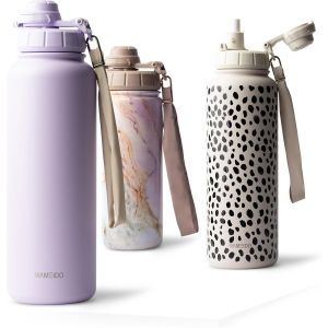 Gourde Isotherme Avec Paille 500 Ml, Bouteille Isotherme Inox Sans Bpa, Gourde &Eacute;tanche & Poign&eacute;e De Transport, Water Bottle (Pearl Marble) - Neuf