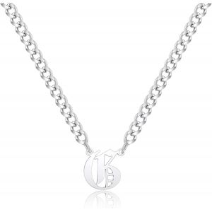 Kal-Gothique Collier Initiale, Chaine Acier Inoxydable Collier Homme Initiale A-Z Lettre Nom Argent Cha&icirc;ne Cubaine Alphabet Pendentif R&eacute;glable 18+2 Inches Bijoux Homme - Neuf