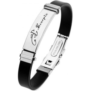 Eryi-Homme Le Signe Bracelet Acier Inoxydable Argenté Noir Silicone Bracelet De Sport 12 Constellations Signes De Zodiaque Gourmette Manchette Wrap Bracelet Femme - Neuf