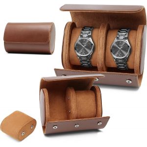 Kal-Boîte À Montres À 2 Emplacements, Coffret À Montres En Cuir Pu, Écrin, Étui À Montre Voyage Oîte De Montres De Voyage Pour Boîte De Rangement,Coussinets Amovibles - Brun - Neuf
