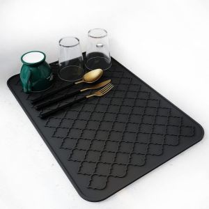 (30*40cm Noir) Tapis De Séchage De Vaisselle Pour Comptoir De Cuisine Tapis Résistant À La Chaleur Gadgets De Cuisine Accessoires De Cuisine - Neuf