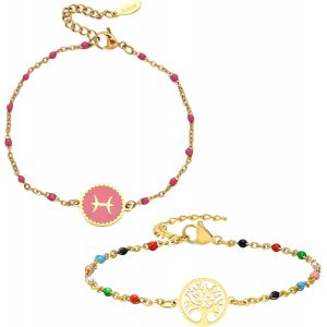 Eryi-2 Bracelets: Zodiaque Et Arbre De Vie, Parure Bijoux Femme En Acier Inoxydable, Multicolore - Idée Cadeau - Neuf