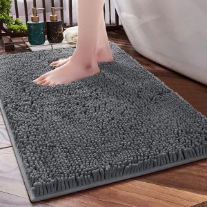 KAL-Tapis De Salle De Bain Antidérapant, Doux Et Confortable, À Poils Longs Et Durables, En Chenille Épaisse, Plus Facile À Sécher, Pour Baignoire, Douche À Effet Pluie Et Sous L'Évier (Gris - Neuf