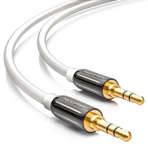deleyCON 10m Jack Cable 3,5mm AUX Cable Stéréo Cable Audio Jack Plug Droit pour PC Téléphone Mobile Smartphone Tablette Voiture Récepteur HiFi - Blanc - Neuf