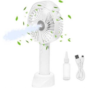 Ventilateur de poche portable à piles, rechargeable par USB, silencieux, mini ventilateur électrique personnel, ventilateur de bureau extérieur, ventilateur brumisateur (blanc) - Neuf