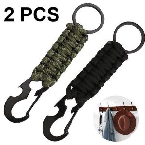 Lot De 2 Mousquetons Porte-Clés Robustes Avec Paracorde De 1,5 M ¿ Accessoires D'extérieur Polyvalents Pour Le Camping, La Randonnée Et La Survie - Neuf