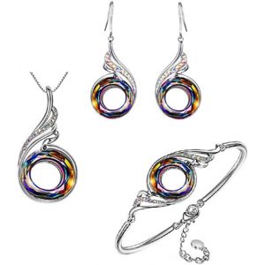 Kalsw-Ensemble Bijoux Spirale Cristal Scintillant Collier Boucles Bracelet Argent Orné Pierres Multicolores Élégant Parure Femme - Neuf