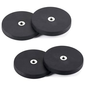 Meimie-Lot De 4 Aimants En Néodyme Caoutchoutés-Diamètre : 66mm-Avec Filetage M6-Aimant Puissant-Filetage Intérieur-Force D'adhérence De 20 Kg-Collage Vertical Pour Véhicules,Ptz,Lampes, - Neuf