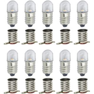 10 Ensembles Ac E10 24v Ampoules Led Blanc Chaud Ampoules Smd 0.5w 60lm Ampoules &Agrave; Vis + E10 Base (24v, Blanc Chaud) - Neuf