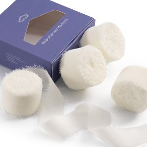 Ruban En Mousseline De Soie &Agrave; Franges Fait &Agrave; La Main 4 Rouleaux De Ruban Blanc Cearm De 2,5 Cm X 5 M De Ruban Rose Blush, 20 M De Ruban En Mousseline - Neuf