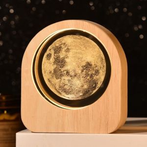 Veilleuse En Boule De Cristal 3D, Lampe De Lune Usb, Planètes, Système Solaire, Scène De Nuit, Astronomie, Système Solaire 3D, Lampe En Forme De Boule De Cristal, Lampe En Bois Pour - Neuf
