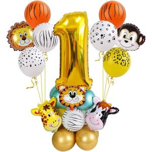Safari For&ecirc;t Animaux Enfants Anniversaire D&eacute;coration 1Er Anniversaire Animaux Th&egrave;me Ensemble Jungle Anniversaire D&eacute;coration 1 An Feuille Animaux Ballons Pour Jeunes Filles Maternelle Safari F&ecirc;te D&eacute;co - Neuf