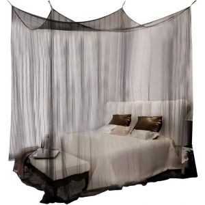 Kal-Moustiquaire À 4 Poteaux D'angle Grande Chambre Rideaux À Baldaquin Décoration Élégante De Chambre À Coucher Pour Literie Queen King Size(Le Noir) - Neuf