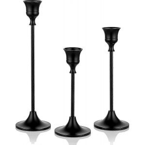 Ensemble de 3 bougeoirs noir mat - bougeoirs coniques pour manteau de cheminée et décoration de table à manger - Neuf