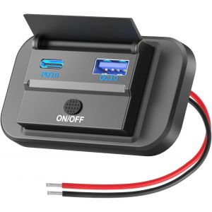 JGD-Prise USB 12V Montage en Surface L&eacute;ger PD USB C 30W et QC 3.0 18W Ports pour Voiture, Panneau Chargeur de Remplacement pour Allume-Cigarette U-S-B 12 Volts avec Interrupteur pour Bus Marine Moto - Neuf