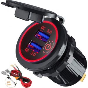Eryi-Quick Charge 3.0 Prise De Chargeur Rapide De Voiture Usb Adaptateur Avec Interrupteur 12v / 24v 36w Dual Qc3.0 Usb Pour Marine, Bateau, Moto, Camion (Rouge) - Neuf