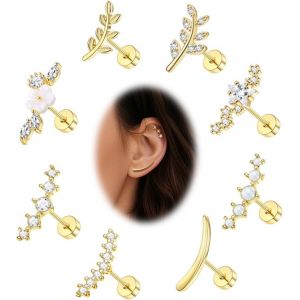 Kal-9 Pcs 16g Oreille Piercing Pour Femme 16g Acier Chirurgical Piercing Cartilag Boucle D'oreille Tragus &Eacute;toile Opale Oreille Piercing Conch Helix Tragus Piercing Bijoux (6mm/8mm) - Neuf