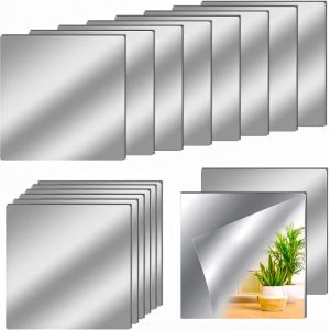 Feuilles Miroir autocollante, 16 pièces miroirs Flexible adhesif, Miroir carré Mural, Miroir Acrylique adhésif, Non Verre, pour Salle de Bain, Cuisine, entrée et Salon, 15 x 15 cm - Neuf