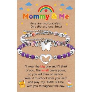 2 Pcs Bracelets Maman Et Moi,Cadeau De Rentr&eacute;e Scolaire,Cadeau De Premier Jour D'&eacute;cole,Cadeau De Premier Jour De Maternelle Pour M&egrave;re Fille/Fils,Joli Bracelet En Pierre Pour Fille Et Fils - Neuf