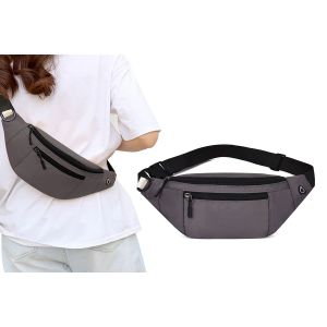 Sac banane Oxford avec poches et bandouli&egrave;re ajustable, unisexe, gris - Neuf