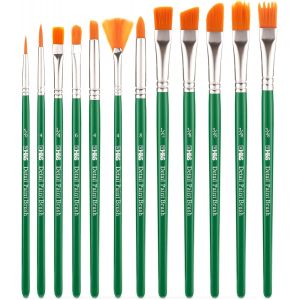 Lot De Pinceaux Pour Peinture Huile & Acrylique Ou Aquarelle - 12pcs - Pinceau Professionnel &iquest;&iquest; Pointe Ronde Et Plate Avec Poils Synth&iquest;&iquest;Tiques - Pinceau Rond Boite De 12 Vert - Neuf