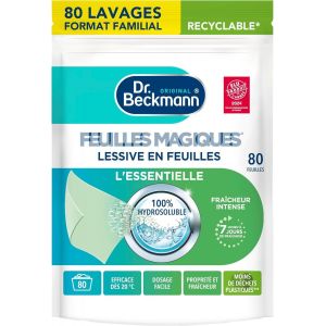 Lessive en feuilles L'ESSENTIELLE - Feuilles Magiques - D&iquest;&iquest;sinfectant Linge Pr&iquest;&iquest;-Dos&iquest;&iquest;, Pratique et L&iquest;&iquest;ger - 100% Hydrosoluble - Produit M&iquest;&iquest;nager Maison Facile &iquest;&iquest; Utiliser - 80 Feuilles - Neuf