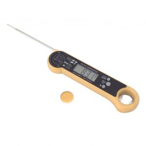 Hjlian Thermometre A Viande Numerique Avec Retroeclairage Par Induction Par Gravite, Thermometre Alimentaire Pliable Pour Cuisine Et Grillades En Exterieur, Jaune - Neuf