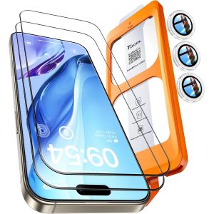 TRAHOO-2+1 Verre Tremp&eacute; pour iPhone 16 Pro Max avec Protection Objectif, D&eacute;poussi&eacute;rage Automatique, Sans Bulles Duret&eacute; 9H Couverture Compl&egrave;te Protection, Coques de T&eacute;l&eacute;phone Compatibles, Transparent - Neuf