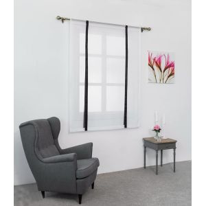 1 Pièce Store Romain Translucide Tulle Rideaux Voilages Vertical Poche De Tige Pour Chambre Cuisine Salon, Rubans Noir, Largeur 80cm X Hauteur 140cm - Neuf