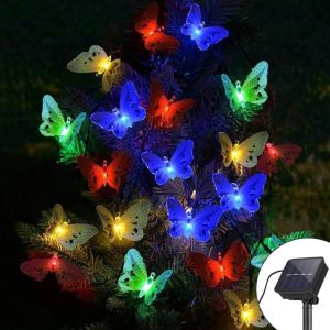 KAL-Guirlande Lumineuse Solaire, 12Led Papillon Lumineuses Solaires Exterieur 8 Modes Ip65 Etanche Lampion Solaire Exterieur Lumières De Paysage Pour Jardin, Terrasse, Noël, Balcon, Fête - Neuf