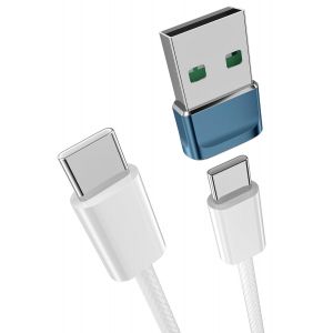 Câble tressé Carplay pour iPhone 16 15 de Voiture 1m,45W Cable tressé Voiture avec Adaptateur USB pour Apple CarPlay et Android Auto,Câble USB C vers USB C Charge Rapide données pour Samsung A55 A35 - Neuf