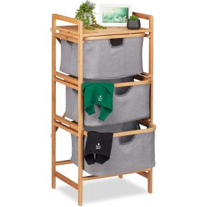 CHECARZHN--NO1-Gris Trieur Pour Linge En Bambou, 3 Corbeilles, Salle De Bain Et Chambre, Étagère, 96 X 44 X 34,5 Cm, Naturel - Neuf