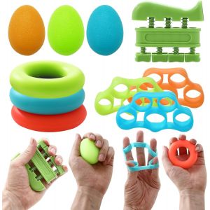 Checarzhn--No1-10 Piece Renfort De Préhension De La Main,Bandes De Résistance Doigts, Boules De Pétris , Anneaux De Préhension, 3 Niveaux De Résistance Musculation Main - Neuf