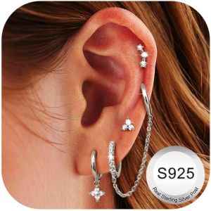 Kal-Paires Boucles D'oreilles Femme Argent 925 Plaquée Or 14k Créoles Argent Boucles D'oreilles Zircon Piercing Oreille Cartilage Petites Boucles D'oreilles Femme Or Pour Piercings Multiples - Neuf
