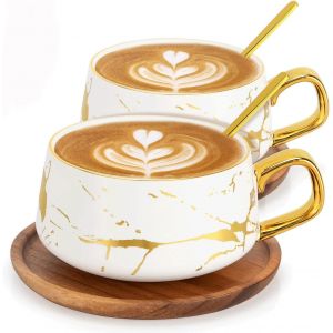 Cmws-2 X 300 Ml Tasse À Cappuccino Avec Soucoupe, Élégante Tasse À Café, Ensemble De Tasses À Café En Céramique, Conservation De La Chaleur Longue Durée, Blanc - Neuf