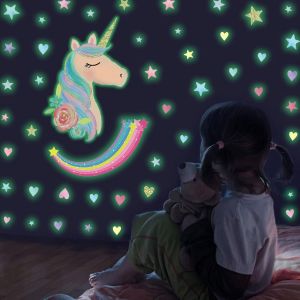 Trahoo-Licorne Lumineuse Stickers Mural, Fluorescente Arc En Ciel Wall Stickers Autocollant, Lumineux Stickers Étoile, Enfant Phosphorescentes Stickers Muraux, Décoration Plafond Des Chambre Des Fill - Neuf