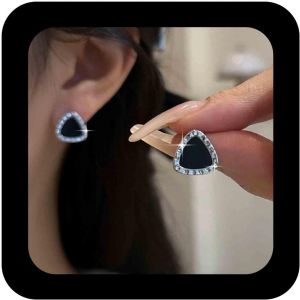 Kal-Boucles D'oreilles Triangle En Cristal De Bohème Boucles D'oreilles Triangle En Émail Noir Boucles D'oreilles Triangle En Cz Boucles D'oreilles Géométriques En Strass Bijoux Pour Femmes - Neuf