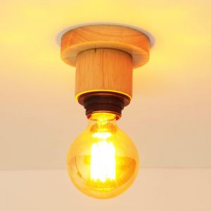 Kal-Suspension Luminaire Vintage Industrielle Lustre Abat-Jour En Métal Et Bois160mm Plafonnier E27 Avec Bois Rétro Pour Salon Cuisine Chambre (Sans Cage-1pcs) - Neuf