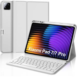 Coque Clavier Pour Xiaomi Pad 7/7 Pro 11.2 Pouces 2025, Azerty Français Clavier Bluetooth Magnétique Détachable Avec Fente Pour Stylo Pour Tablette Xiaomi Pad 7, Gris Clair[Z268] - Neuf