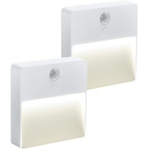 Trahoo-Veilleuse À Détecteur De Mouvement, [Lot De 2] Veilleuse Led Pile, Auto/On/Off, Veilleuse Enfant, Chaud/Blanc/Mixte, Veilleuse Led Pour Couloir, Escalier, Cuisine, Penderie, Salon - Neuf