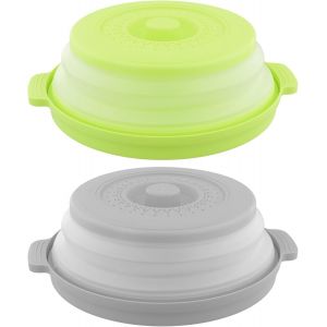 2 Pi&egrave;ces Cloche Micro Ondes,Cloche Micro-Ondes R&eacute;tractable Couvercle Pliable Multifonction pour Micro-Ondes Passoire Pliable de Cuisine avec 1 Paire Manique Silicone pour Fruits et L&eacute;gume - Neuf