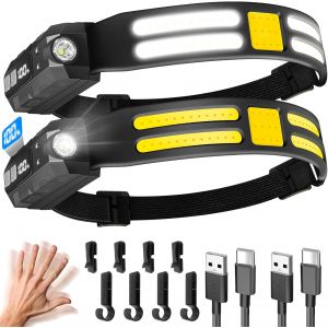 Lampe Frontale Led Ultra Puissante, 2000 Lumens Super Lumineux 230° Grand Angle Torche Frontale Avec Affichage De La Puissance, Lampe Frontale Étanche À Induction À Double Source Lumineuse - Neuf